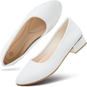 imagehash bubbie Womens Loafers Slip on Shoes Chunky Low Block Heels Closed Toe Pumps Shoes Office Shoes Ladies Elegant Wedding Dress ShoesWhite