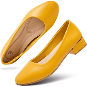 imagehash bubbie Womens Loafers Slip on Shoes Chunky Low Block Heels Closed Toe Pumps Shoes Office Shoes Ladies Elegant Wedding Dress ShoesYellow