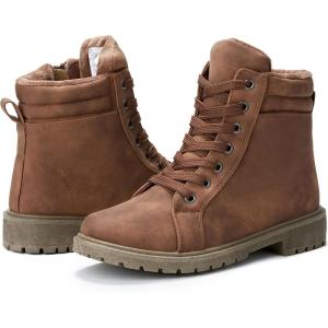 imagehash bubbie Womens Waterproof Ankle Boots Non Slip Combat Boots Black Fuzzy Winter Boots White Lace up Snow Boots for women Fall Boots with ZipperBrown