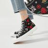 imageTUOPIN Womens High Top Canvas Sneakers  White and Black Fashion Embroidery Casual Walking Shoes for Women Comfortable Breathable LaceUp Tennis ShoesBlack