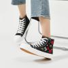 imageTUOPIN Womens High Top Canvas Sneakers  White and Black Fashion Embroidery Casual Walking Shoes for Women Comfortable Breathable LaceUp Tennis ShoesBlack