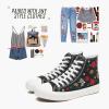 imageTUOPIN Womens High Top Canvas Sneakers  White and Black Fashion Embroidery Casual Walking Shoes for Women Comfortable Breathable LaceUp Tennis ShoesBlack