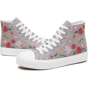 imageTUOPIN Womens High Top Canvas Sneakers  White and Black Fashion Embroidery Casual Walking Shoes for Women Comfortable Breathable LaceUp Tennis ShoesGrey