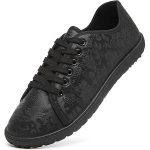 imageTUOPIN Womens Low Top Tennis Shoes Black Synthetic Leather ShoesClassic LaceUp Denim Canvas Sneakers for Casual WalkingBlack