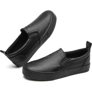 imageTUOPIN Womens Synthetic Leather Slip On ShoesPadded Collar Slip on Sneakers for WomenCasual Loafers Walking ShoesFull Black