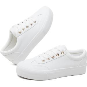 imageTUOPIN Womens Tennis Shoes White PU Leather Platform Sneakers Comfortable LaceUp Walking Shoes Fashion Chunky Athletic Sneakers for WomenWhite