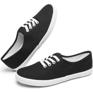 imageTUOPIN Womens White Canvas Sneakers Low Top Laceup Canvas Shoes Lightweight Casual Tennis ShoesBlack