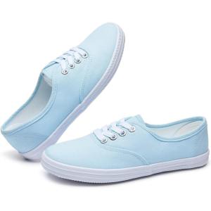 imageTUOPIN Womens White Canvas Sneakers Low Top Laceup Canvas Shoes Lightweight Casual Tennis ShoesBlue