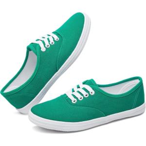 imageTUOPIN Womens White Canvas Sneakers Low Top Laceup Canvas Shoes Lightweight Casual Tennis ShoesGreen