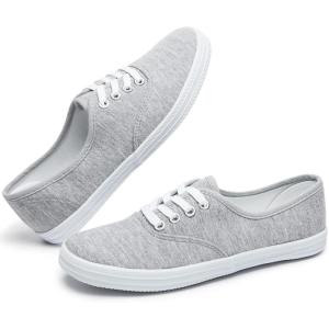 imageTUOPIN Womens White Canvas Sneakers Low Top Laceup Canvas Shoes Lightweight Casual Tennis ShoesGrey