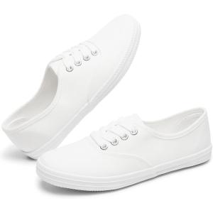 imageTUOPIN Womens White Canvas Sneakers Low Top Laceup Canvas Shoes Lightweight Casual Tennis ShoesWhite