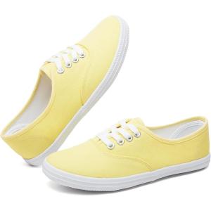 imageTUOPIN Womens White Canvas Sneakers Low Top Laceup Canvas Shoes Lightweight Casual Tennis ShoesYellow