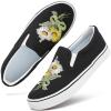 imageWomens Slip on Shoes Canvas Sneakers Loafers Non Slip Shoes Low Top Casual ShoesBlack Embroidery Flower