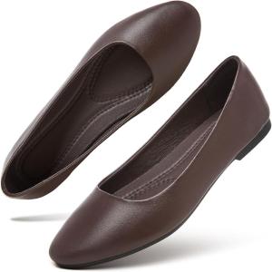 imageHash Bubbie Womens Flats Shoes Ballet Flats Dress Shoes Comfortable PU Leather Slip on Shoes for WomenCoffee
