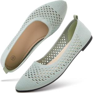 imagehash bubbie Womens Flats Shoes Women Comfortable Dress Shoes Black Pointed Toe Flats Ballet Mesh Knit Flat Dressy Slip on Business Casual Shoes for WomenLight Green