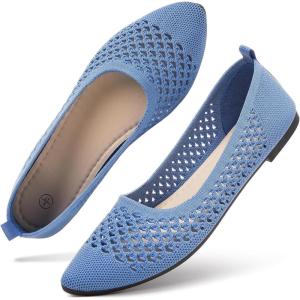 imagehash bubbie Womens Flats Shoes Women Comfortable Dress Shoes Black Pointed Toe Flats Ballet Mesh Knit Flat Dressy Slip on Business Casual Shoes for WomenLight Blue