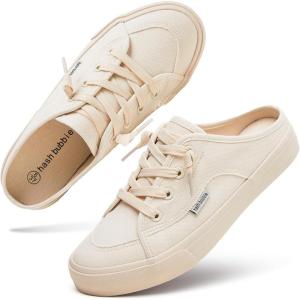 imagehash bubbie Womens Mules Comfortable Slip on Sneakers Tennis Shoes Summer Backless Canvas Shoes Close Toed SandalsBeige