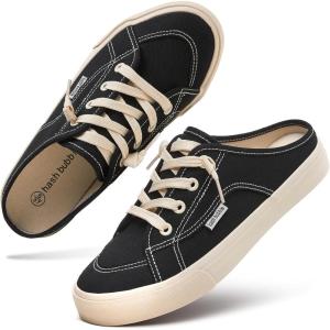 imagehash bubbie Womens Mules Comfortable Slip on Sneakers Tennis Shoes Summer Backless Canvas Shoes Close Toed SandalsBlack