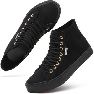 imagehash bubbie Womens High Top Sneakers Lace up Fashion Sneakers Suede High Tops Shoes Tennis ShoesFull Black