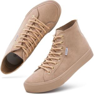 imagehash bubbie Womens High Top Sneakers Lace up Fashion Sneakers Suede High Tops Shoes Tennis ShoesKhaki