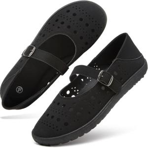imagehash bubbie Womens Ballet Mary Jane Flats Wide Toe Box Memory Foam Comfortable Dress Shoes Cute Work Office ShoesBlack
