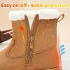 imageToupin Winter Ankle Black Boots for Women  SlipOn Mini Boots with Side Zipper Faux Fur Lining ampamp SplashResistantChestnut