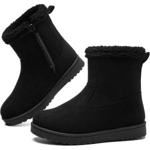 imageToupin Winter Ankle Black Boots for Women  SlipOn Mini Boots with Side Zipper Faux Fur Lining ampamp SplashResistantBlack