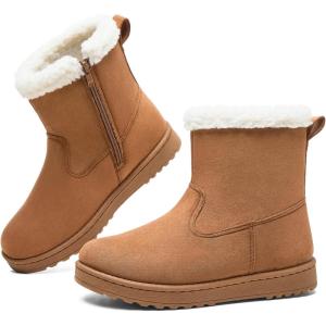 imageToupin Winter Ankle Black Boots for Women  SlipOn Mini Boots with Side Zipper Faux Fur Lining ampamp SplashResistantChestnut