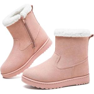 imageToupin Winter Ankle Black Boots for Women  SlipOn Mini Boots with Side Zipper Faux Fur Lining ampamp SplashResistantPink