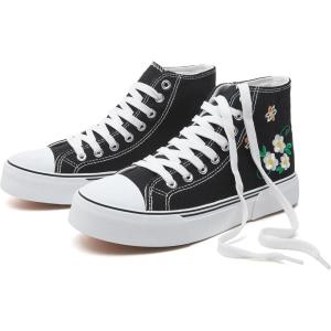 imagehash bubbie High Top Sneakers for Women Classic High Tops Canvas Shoes Lace up Womens Fashion SneakerBlack Flower