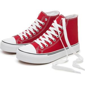 imagehash bubbie High Top Sneakers for Women Classic High Tops Canvas Shoes Lace up Womens Fashion SneakerRed