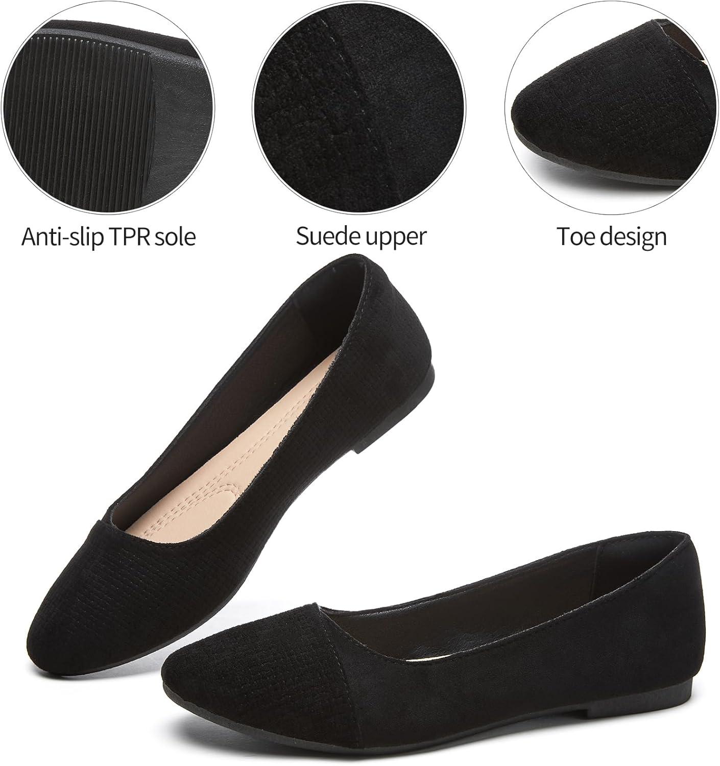 imagehash bubbie Womens Flats Shoes Black Ballet Flats Dress Shoes for Women Slip on Comfortable Dressy LoafersBlack