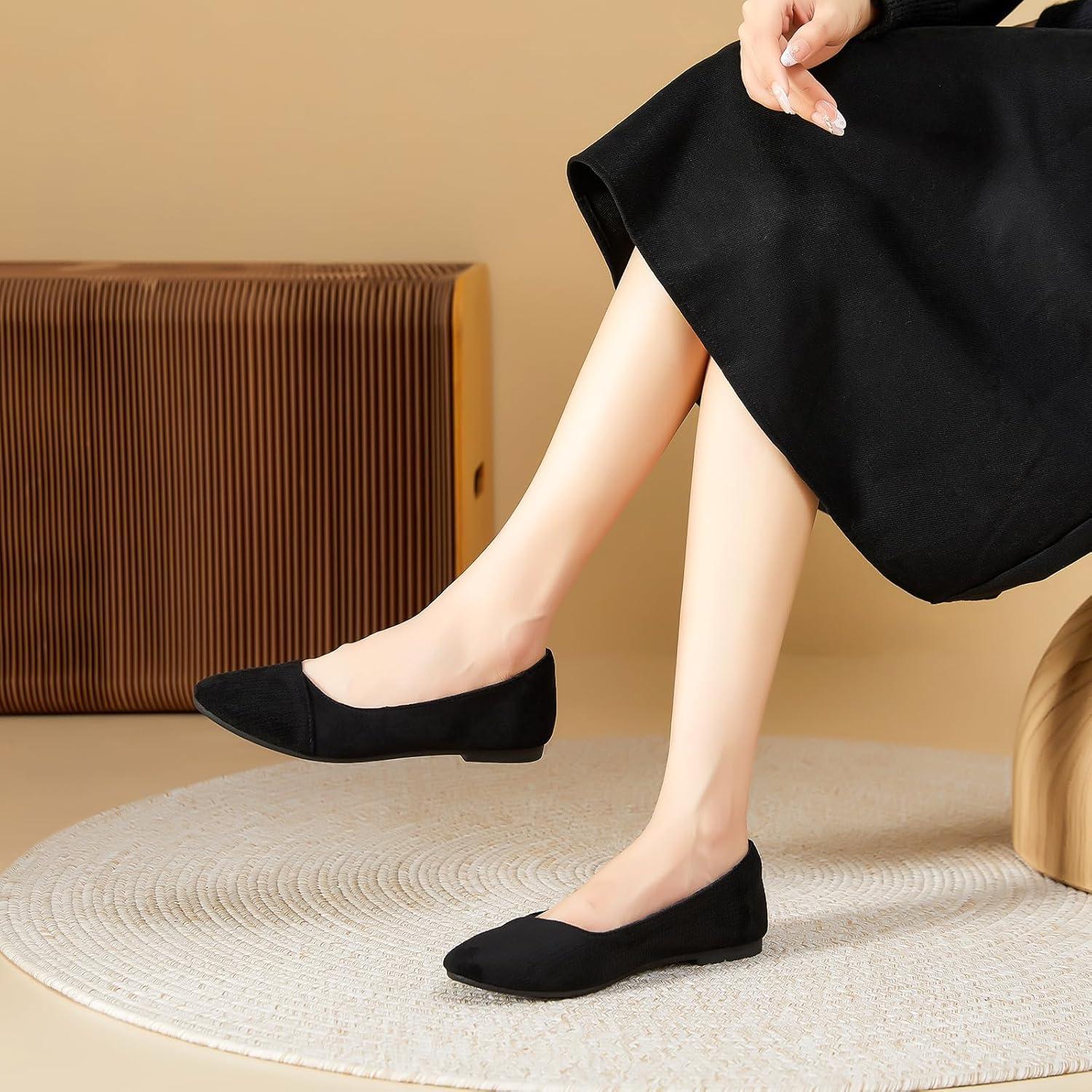 imagehash bubbie Womens Flats Shoes Black Ballet Flats Dress Shoes for Women Slip on Comfortable Dressy LoafersBlack