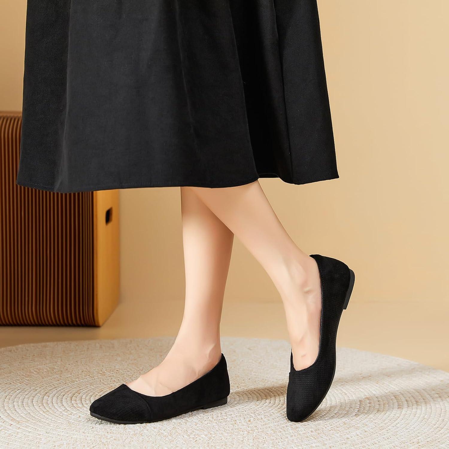 imagehash bubbie Womens Flats Shoes Black Ballet Flats Dress Shoes for Women Slip on Comfortable Dressy LoafersBlack