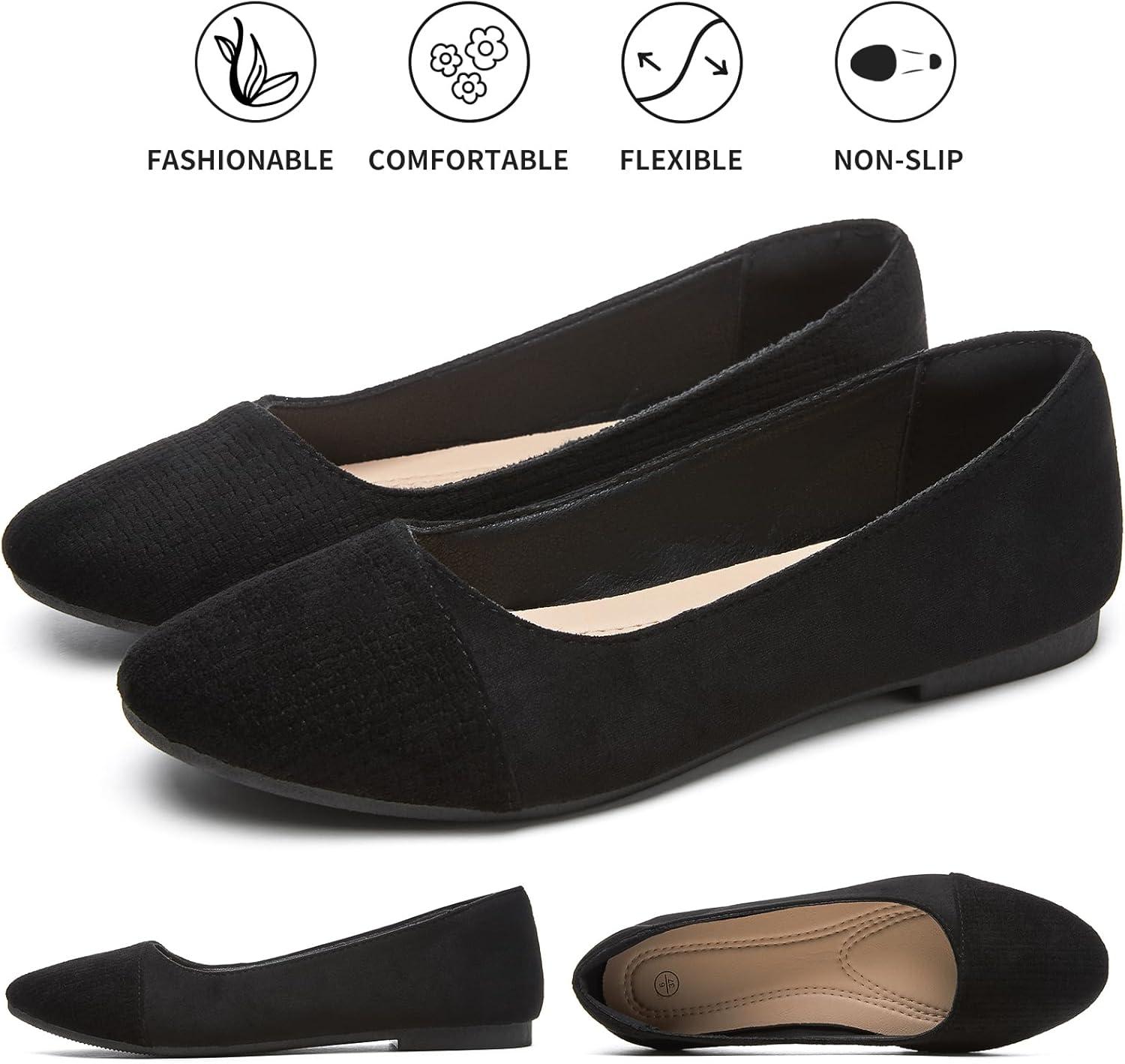 imagehash bubbie Womens Flats Shoes Black Ballet Flats Dress Shoes for Women Slip on Comfortable Dressy LoafersBlack