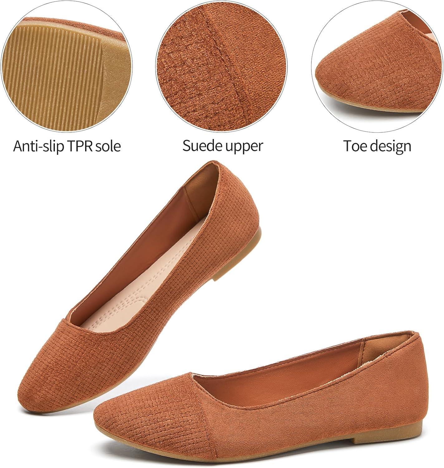 imagehash bubbie Womens Flats Shoes Black Ballet Flats Dress Shoes for Women Slip on Comfortable Dressy LoafersBrown