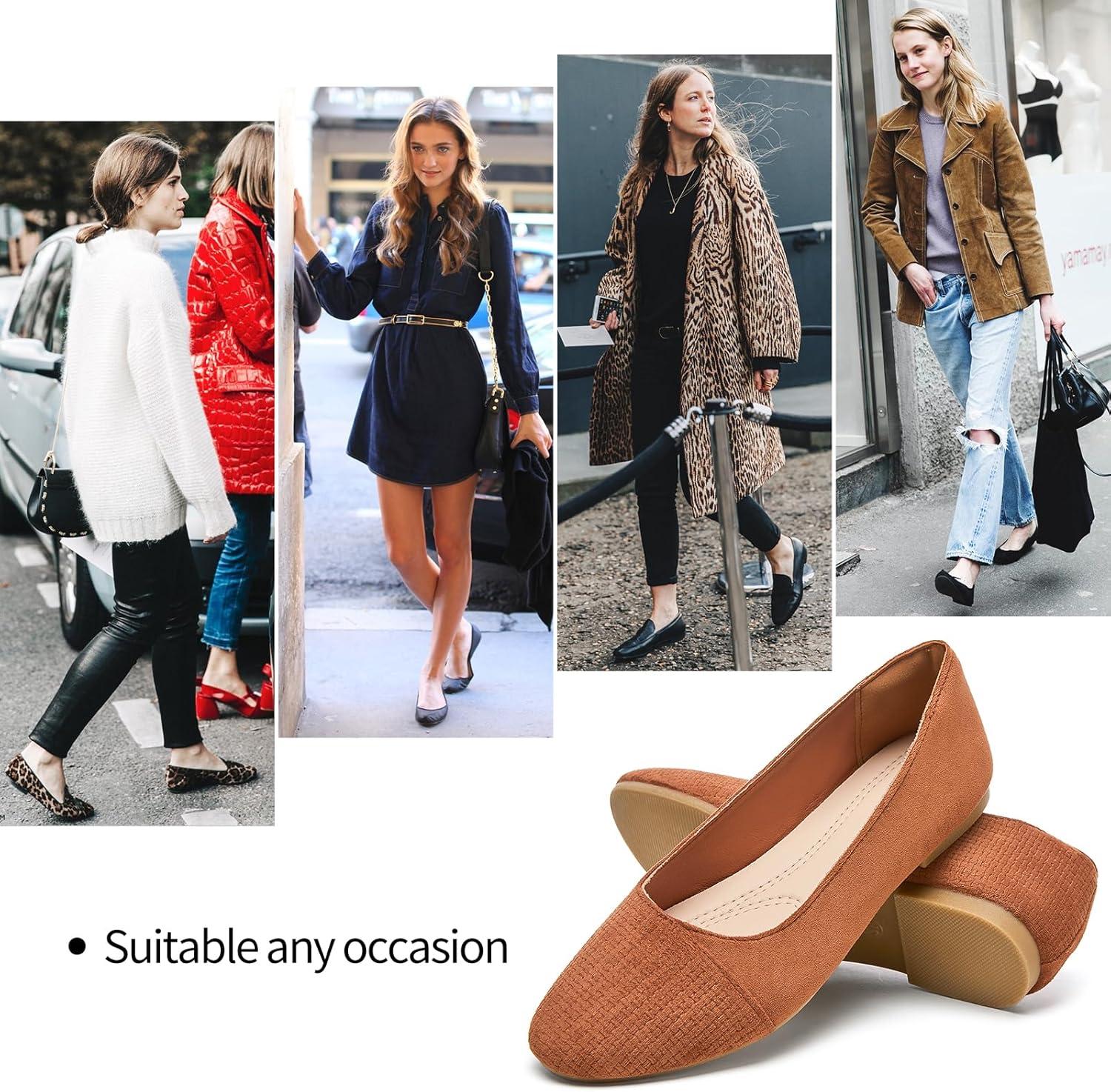 imagehash bubbie Womens Flats Shoes Black Ballet Flats Dress Shoes for Women Slip on Comfortable Dressy LoafersBrown