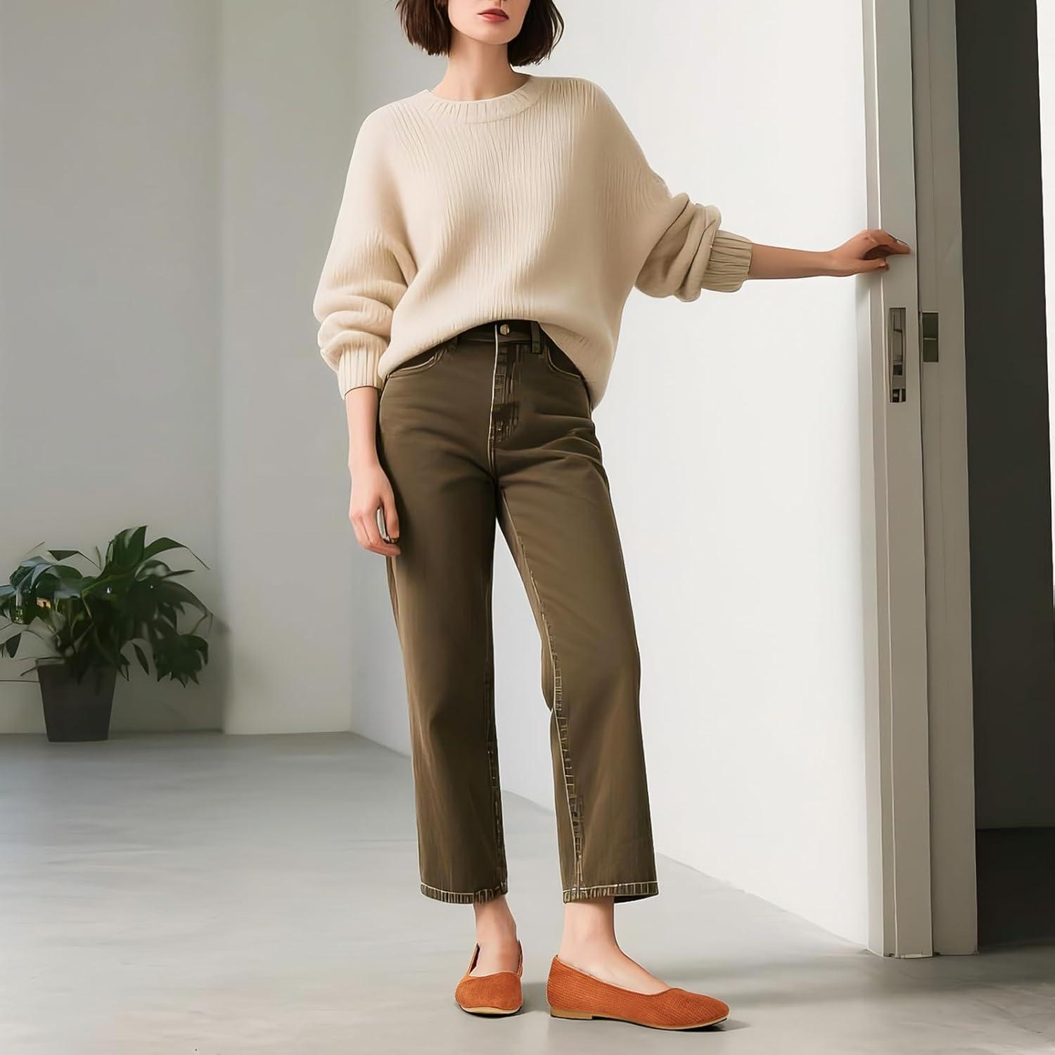 imagehash bubbie Womens Flats Shoes Black Ballet Flats Dress Shoes for Women Slip on Comfortable Dressy LoafersBrown