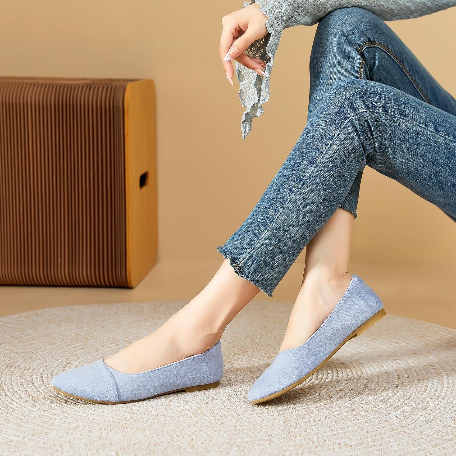 imagehash bubbie Womens Flats Shoes Black Ballet Flats Dress Shoes for Women Slip on Comfortable Dressy LoafersLight Blue