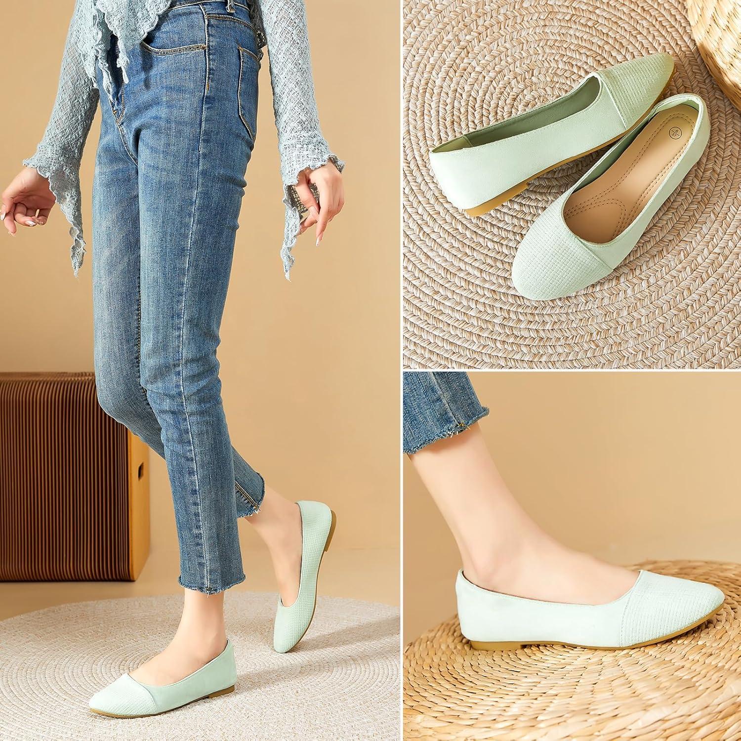 imagehash bubbie Womens Flats Shoes Black Ballet Flats Dress Shoes for Women Slip on Comfortable Dressy LoafersLight Green