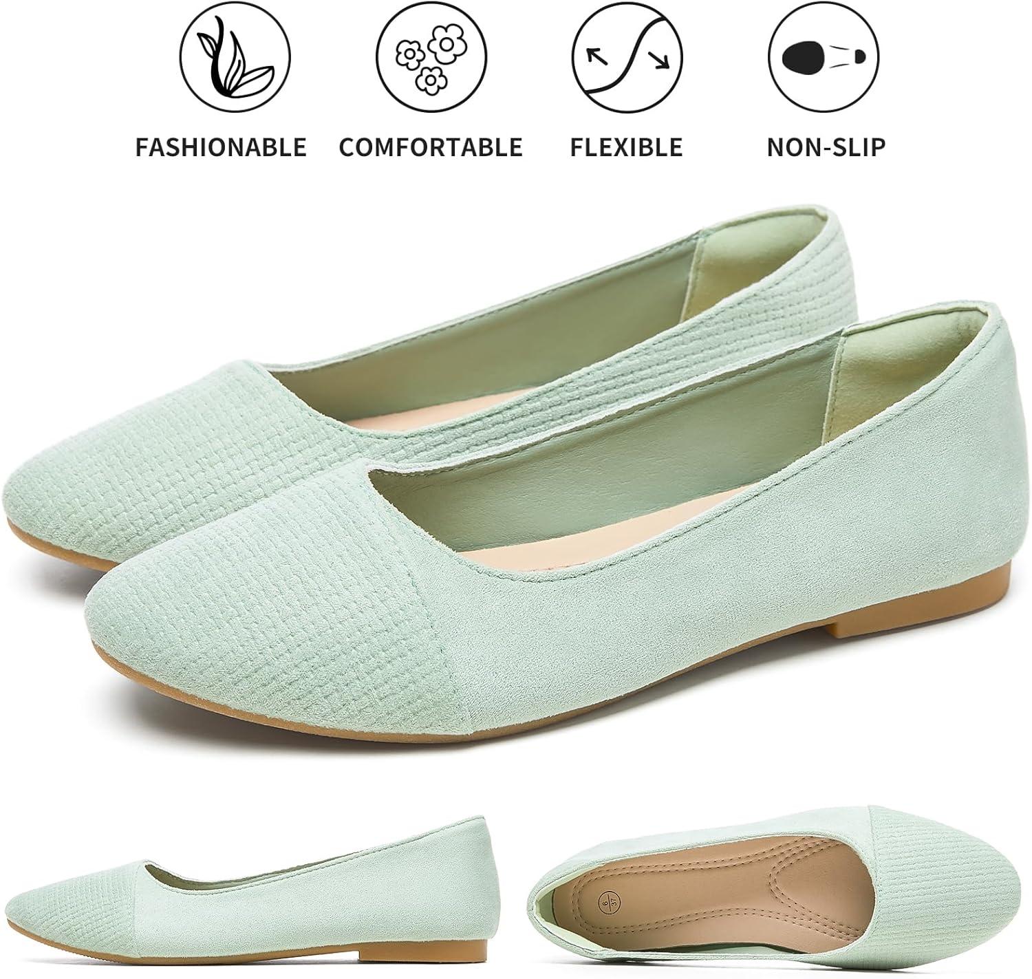 imagehash bubbie Womens Flats Shoes Black Ballet Flats Dress Shoes for Women Slip on Comfortable Dressy LoafersLight Green