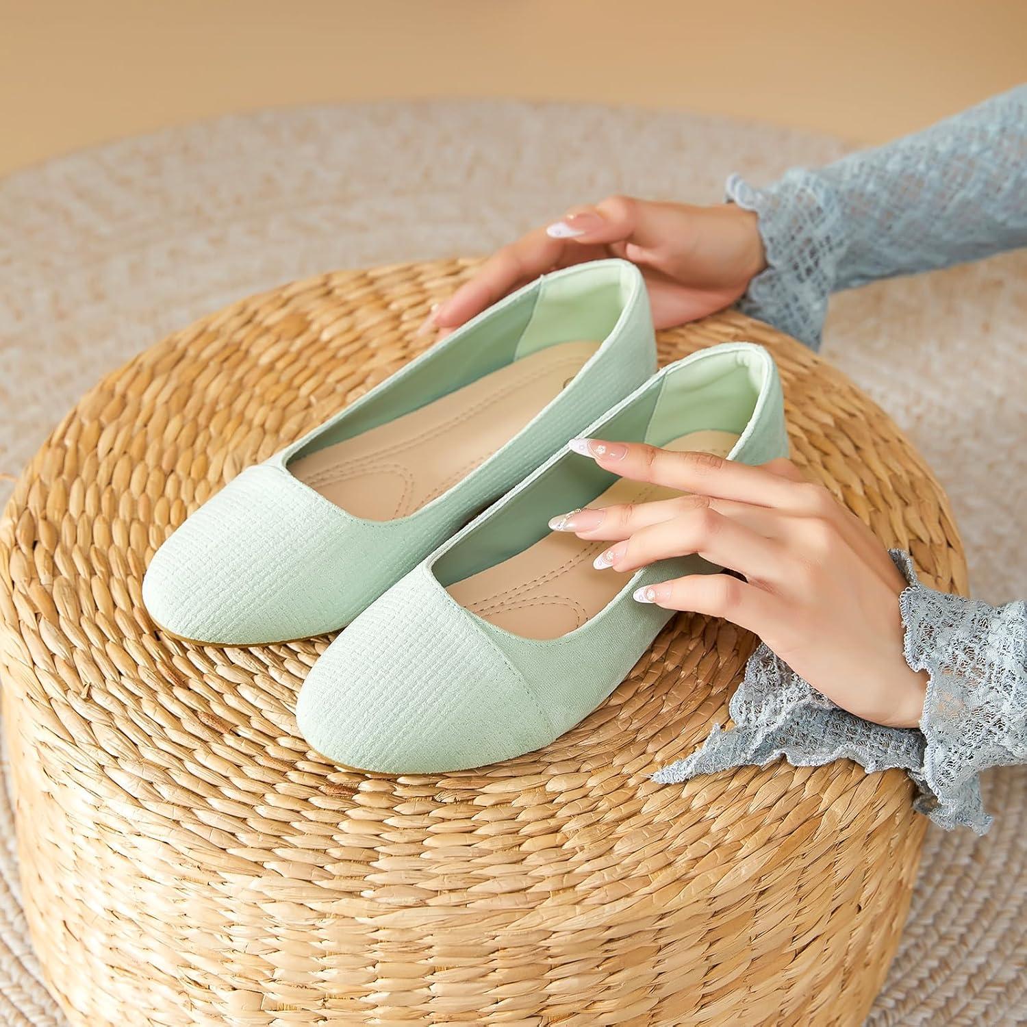 imagehash bubbie Womens Flats Shoes Black Ballet Flats Dress Shoes for Women Slip on Comfortable Dressy LoafersLight Green