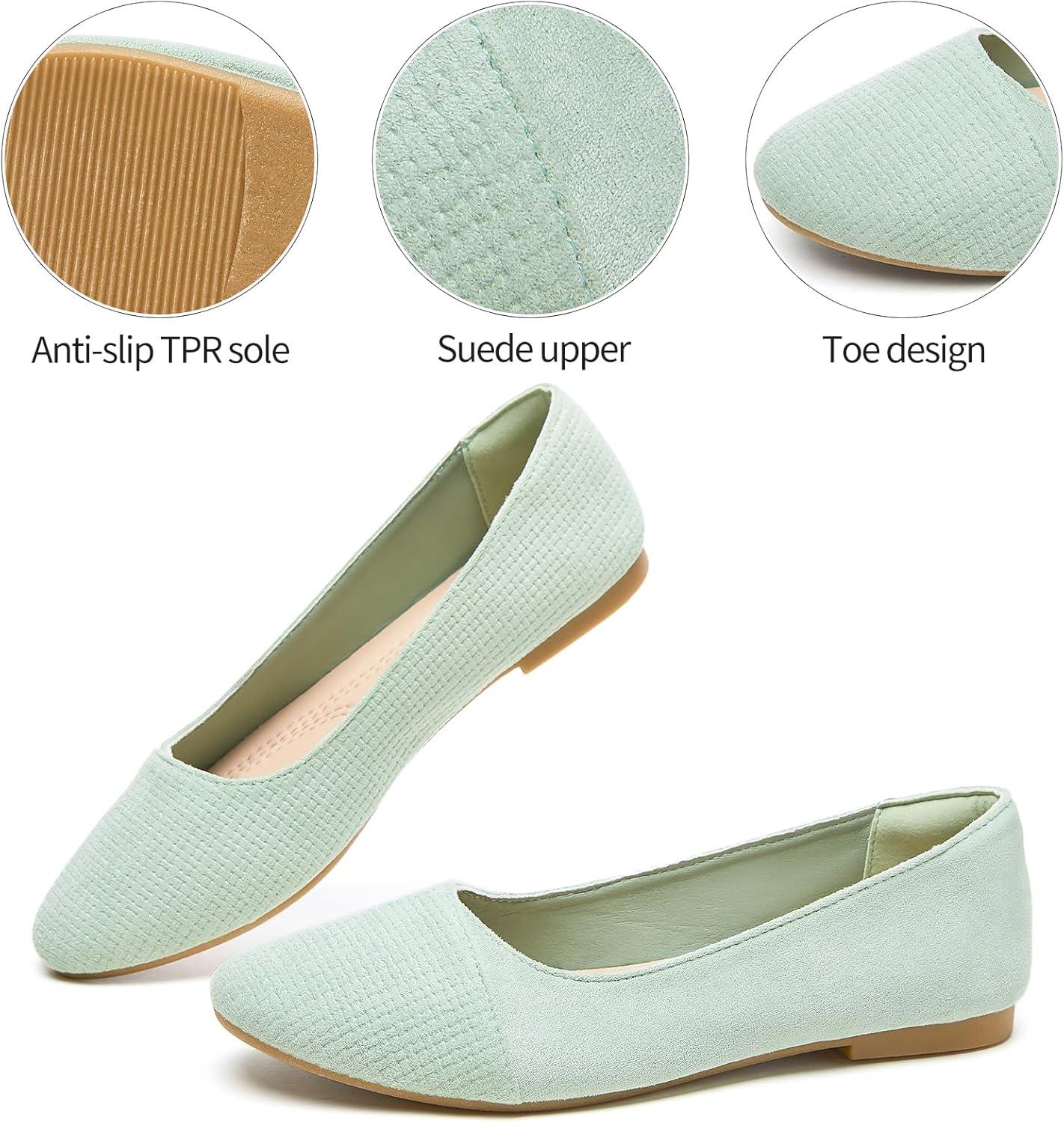 imagehash bubbie Womens Flats Shoes Black Ballet Flats Dress Shoes for Women Slip on Comfortable Dressy LoafersLight Green