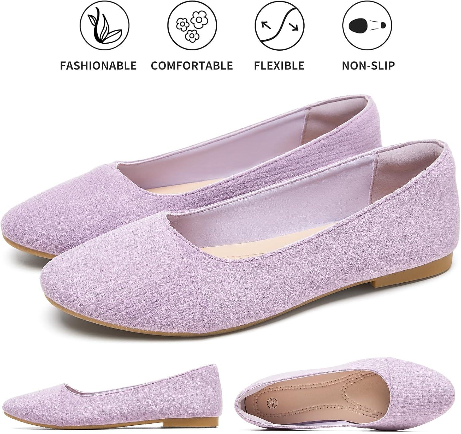 imagehash bubbie Womens Flats Shoes Black Ballet Flats Dress Shoes for Women Slip on Comfortable Dressy LoafersLight Purple