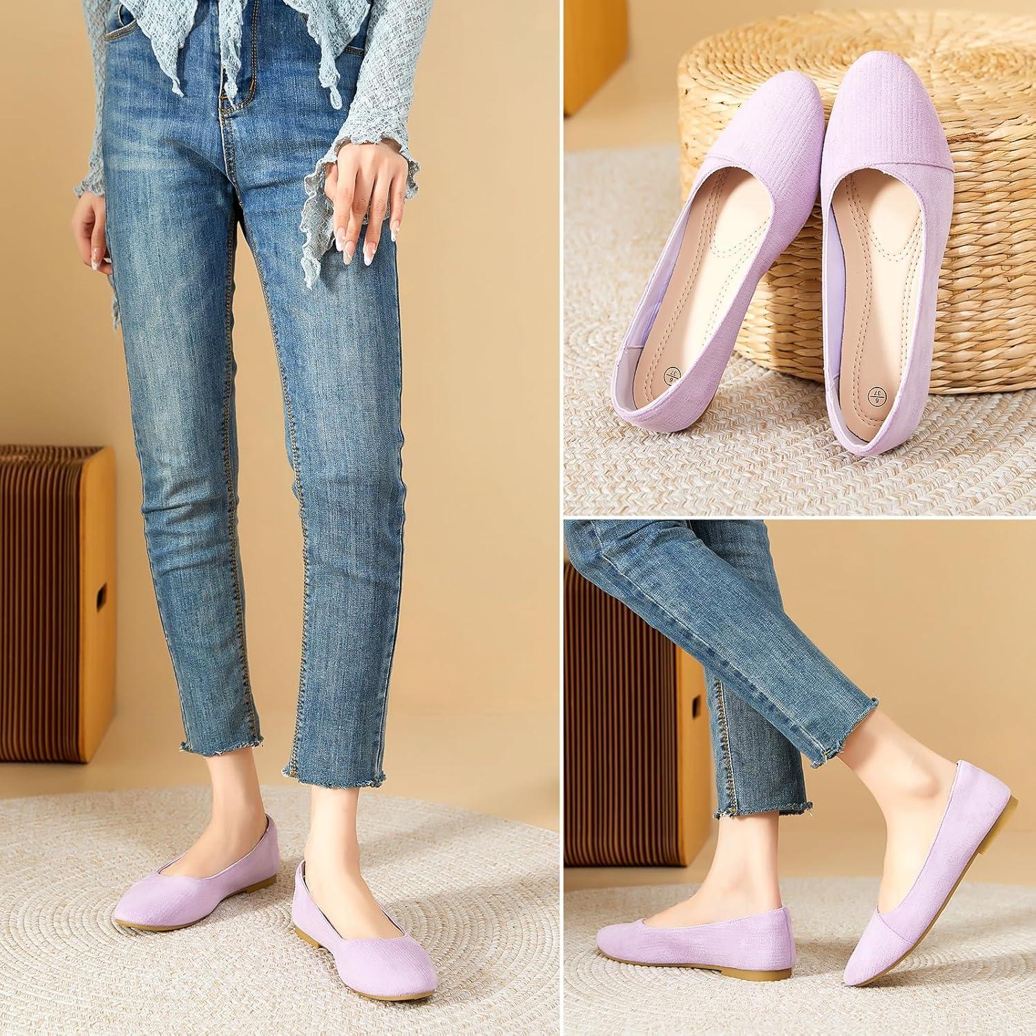 imagehash bubbie Womens Flats Shoes Black Ballet Flats Dress Shoes for Women Slip on Comfortable Dressy LoafersLight Purple