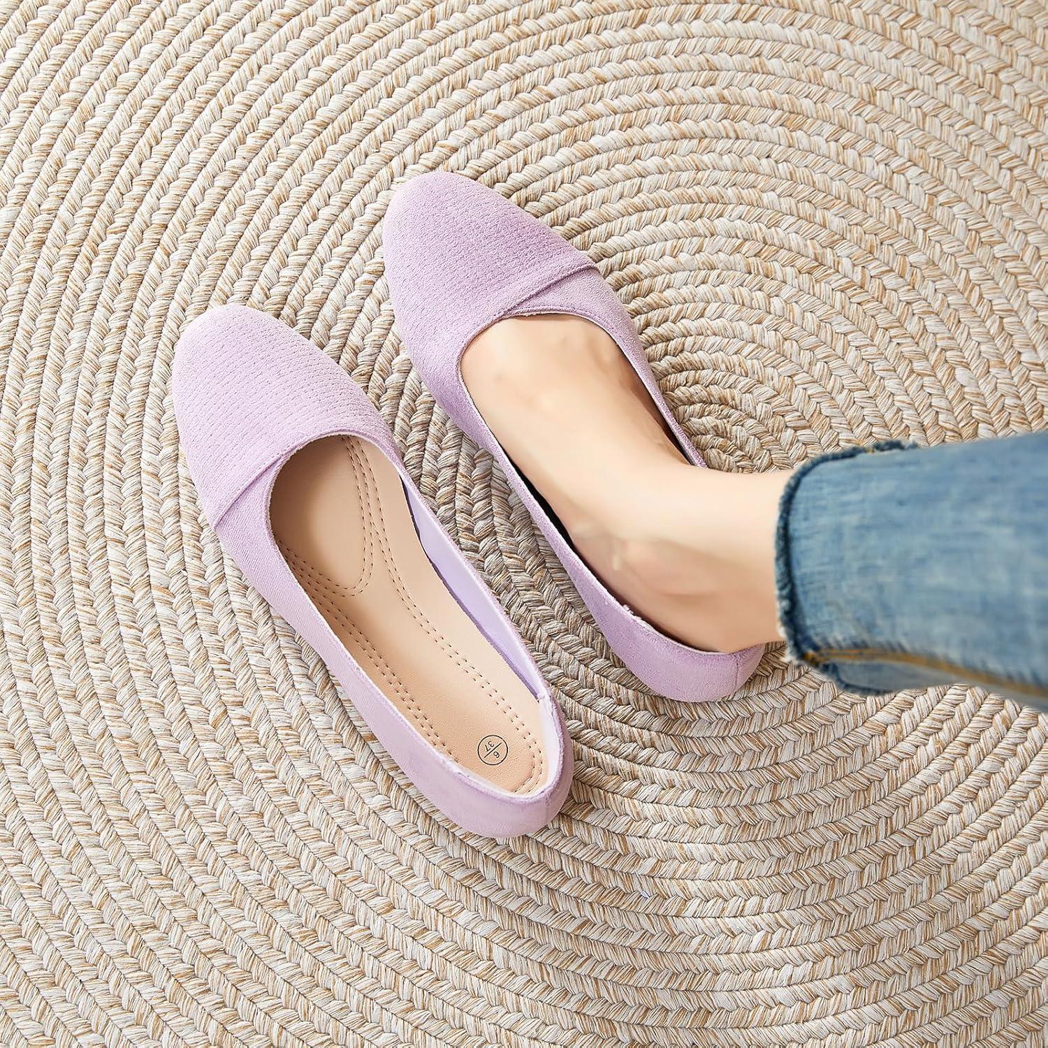 imagehash bubbie Womens Flats Shoes Black Ballet Flats Dress Shoes for Women Slip on Comfortable Dressy LoafersLight Purple