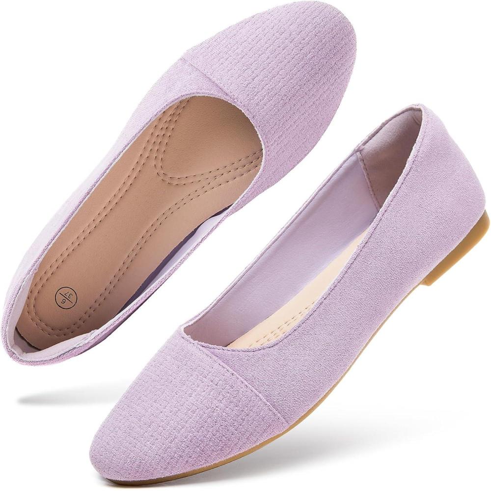 imagehash bubbie Womens Flats Shoes Black Ballet Flats Dress Shoes for Women Slip on Comfortable Dressy LoafersLight Purple