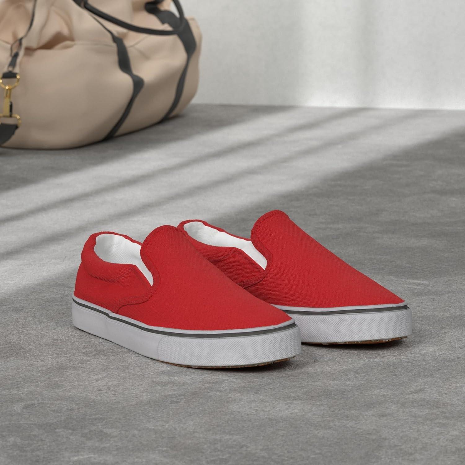 imageWomens Slip on Shoes Canvas Sneakers Loafers Non Slip Shoes Low Top Casual ShoesRed