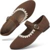 image:imagehash bubbie Womens Mary Janes Flats Shoes Black Ballet Flats Memory Foam Dress Shoes with StrapTan