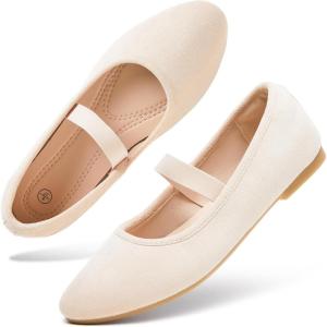 image:imagehash bubbie Womens Black Flats Shoes Suede Mary Janes Ballet Flats Memory Foam Comfortable Dress ShoesBeige